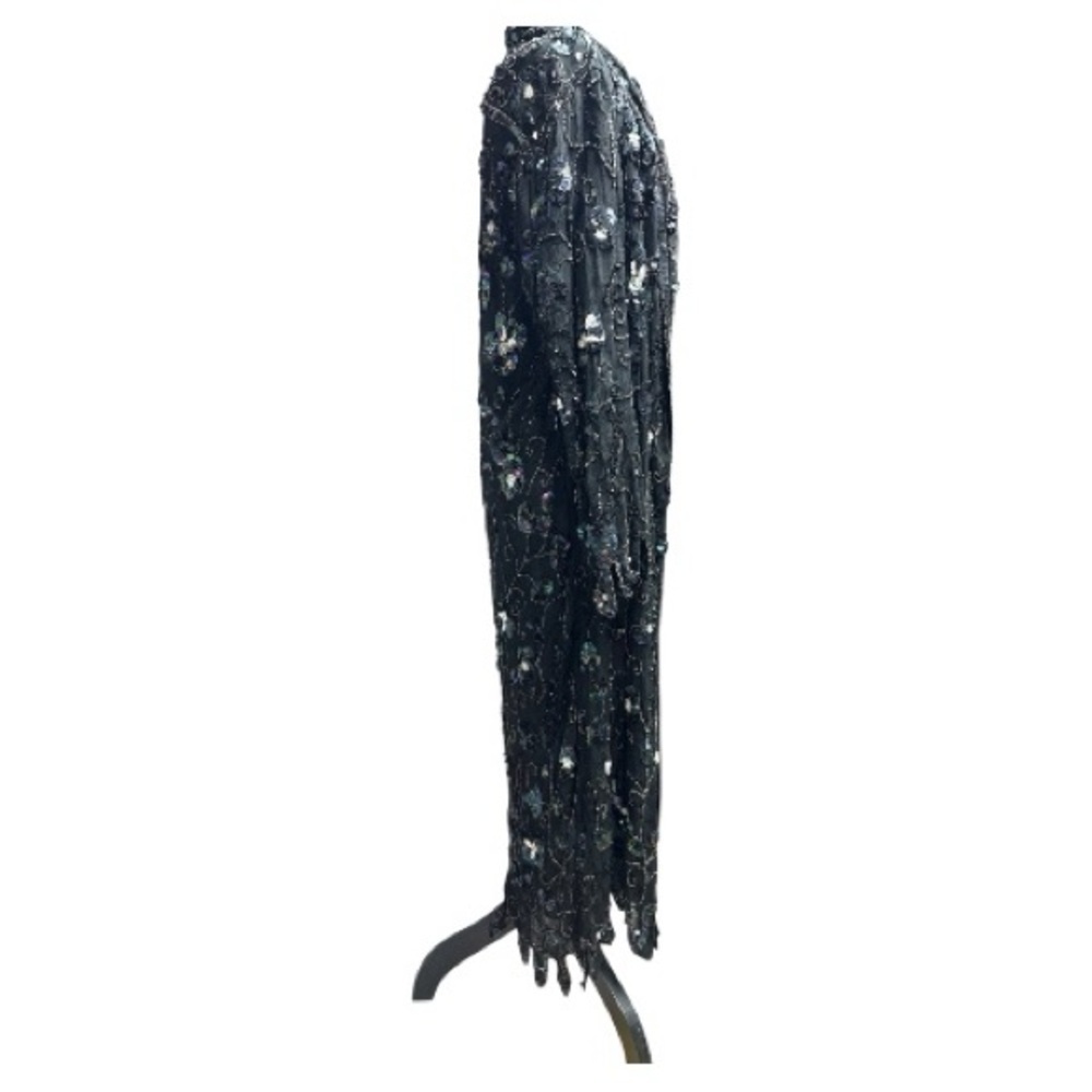 Vintage Black Silk Sequin Long Cardigan - Picture 4 of 11